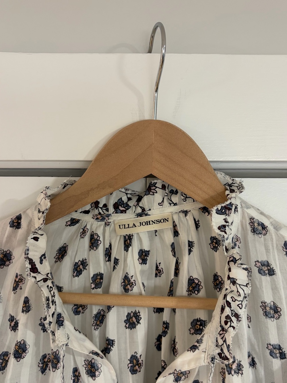 Ulla Johnson cotton Kati Ruffle Ivory Floral Peasant Blouse - Picture 3 of 15